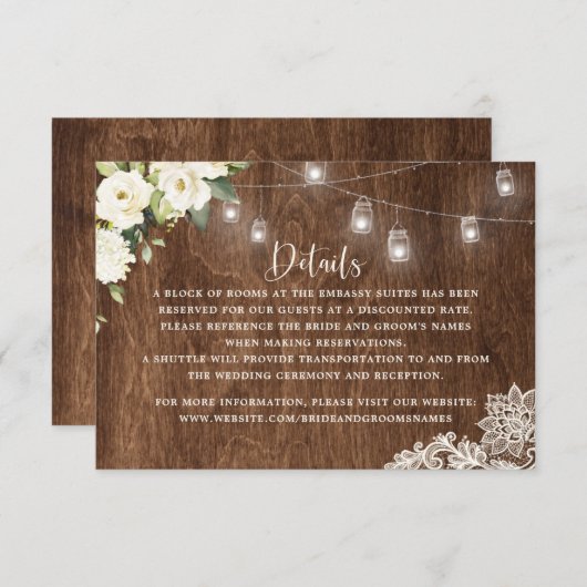 Floral Rustic Wood Wedding Lace Mason Jar Einladung (Vorne/Hinten)