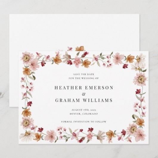 Floral Rustikal Save the Date (Vorne/Hinten)