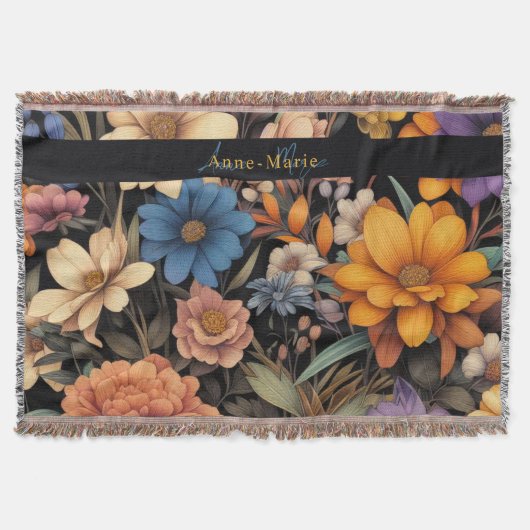 Floral rustikal Vintage elegante schwarz Decke (Vorderseite)