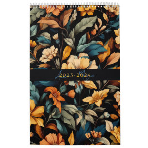 Floral rustikal Vintage elegante schwarz Kalender