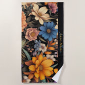 Floral rustikal Vintage elegante schwarz Strandtuch (Vorderseite)