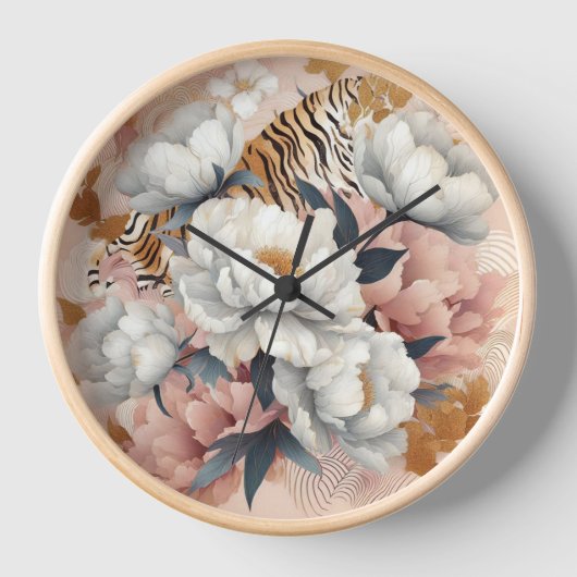 Floral rustikaler Vintager eleganter Tiger Uhr (Vorderseite)