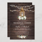 Floral rustikales Holz Lantern Magnolia String Lig Einladung (Vorne/Hinten)