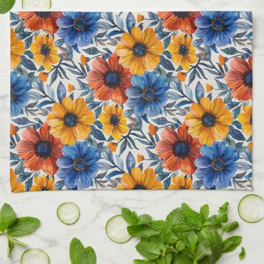 Floral rustikales Retromuster Geschirrtuch (Gefaltet)