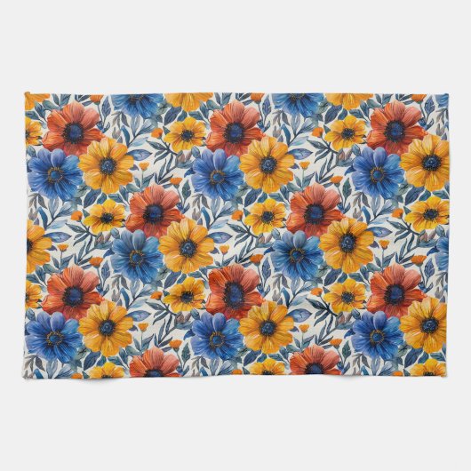 Floral rustikales Retromuster Geschirrtuch (Horizontal)