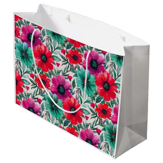 Floral rustikales Retromuster Große Geschenktüte (Rückseite Schrägansicht)