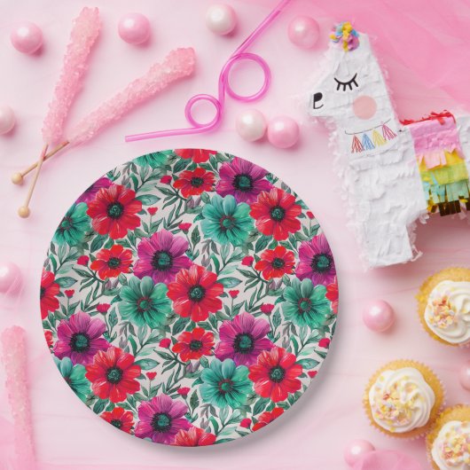 Floral rustikales Retromuster Pappteller (Party)