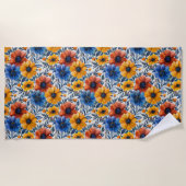 Floral rustikales Retromuster Strandtuch (Vorderseite)
