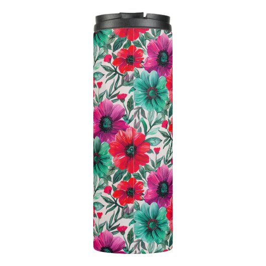 Floral rustikales Retromuster Thermosbecher (Rückseite)