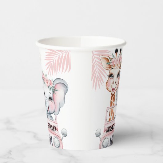 Floral Safari Adventure Pink Girl Baby Dusche Pappbecher (Links)