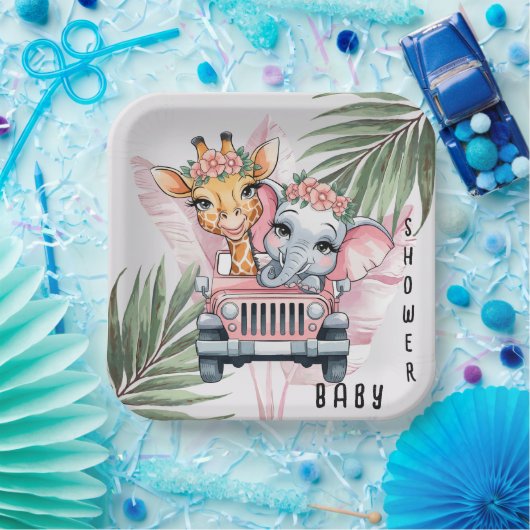 Floral Safari Adventure Pink Girl Baby Dusche Pappteller (Party)