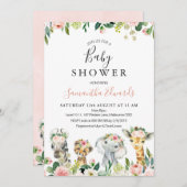 Floral Safari Animals Kinderdusche Einladung (Vorne/Hinten)