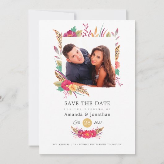 Floral Safari Foto Wedding Save The Date (Vorderseite)