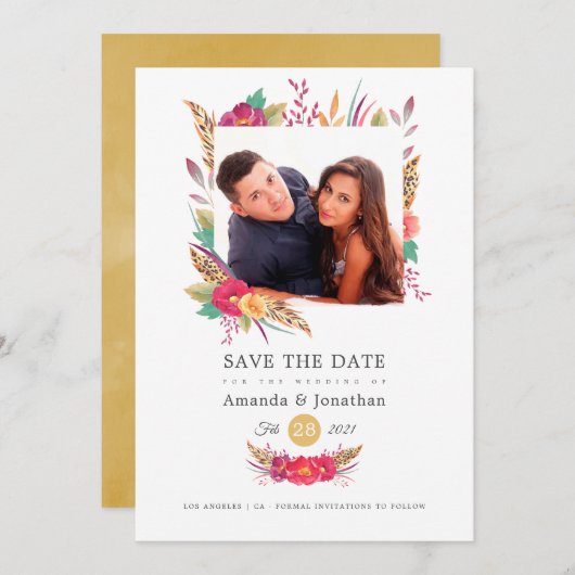 Floral Safari Foto Wedding Save The Date (Vorne/Hinten)