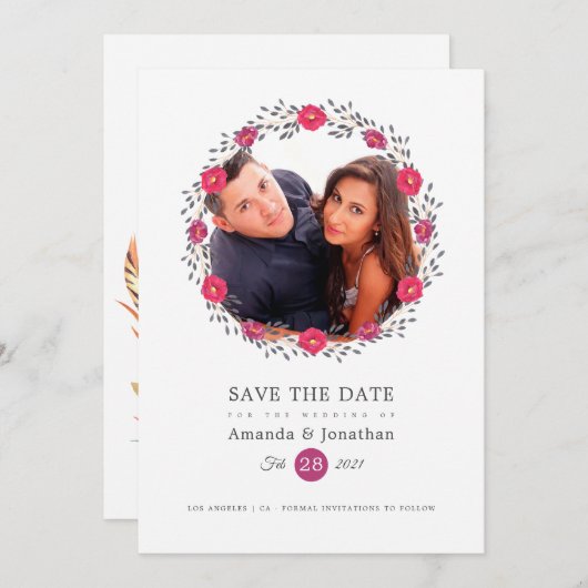 Floral Safari Foto Wedding Save The Date (Vorne/Hinten)