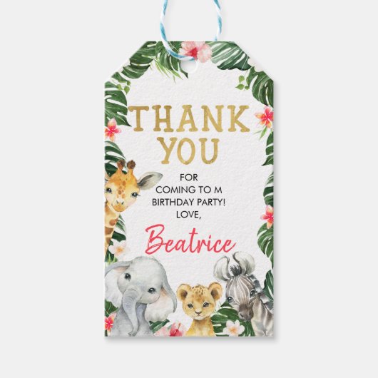 Floral Safari Geburtstag Danke Tag Geschenkanhänger (Vorderseite)