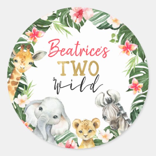Floral Safari Two Wild Birthday Sticker (Vorderseite)