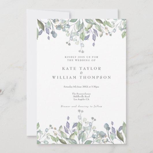 Floral Sage Flieder Grün QR Code Hochzeit Einladung (Vorderseite)