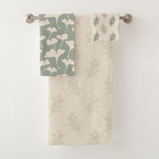 Floral Sage Green Badhandtuch Set (Insitu)
