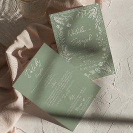Floral Sage Green Botanical Fun All In One Wedding Einladung