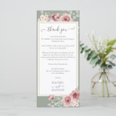 Floral Sage Green Wedding Danke Platzkarte Menükarte (Stehend Vorderseite)