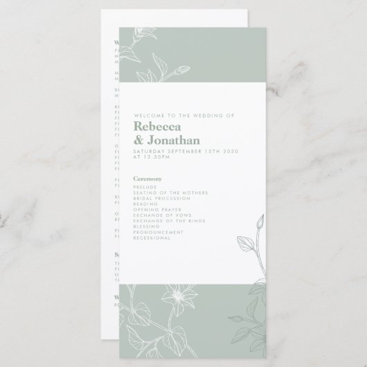 Floral Sage Green Wedding Program (Vorne/Hinten)