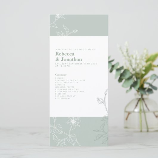 Floral Sage Green Wedding Program (Stehend Vorderseite)