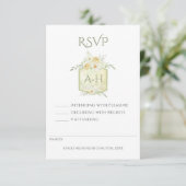 Floral Sage Watercolor Monogram Crest Wedding RSVP Karte (Stehend Vorderseite)