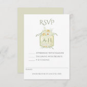 Floral Sage Watercolor Monogram Crest Wedding RSVP Karte (Vorne/Hinten)