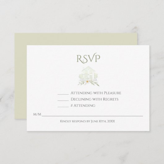 Floral Sage Watercolor QR Code Wedding RSVP Karte (Vorne/Hinten)