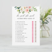 Floral sagte er, sie sagte Brautparty-Spielkarten Einladung (Stehend Vorderseite)