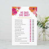 Floral sagte er, sie sagte Polterabend-Game-Karte (Stehend Vorderseite)