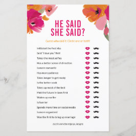 Floral sagte er, sie sagte Polterabend-Game-Karte