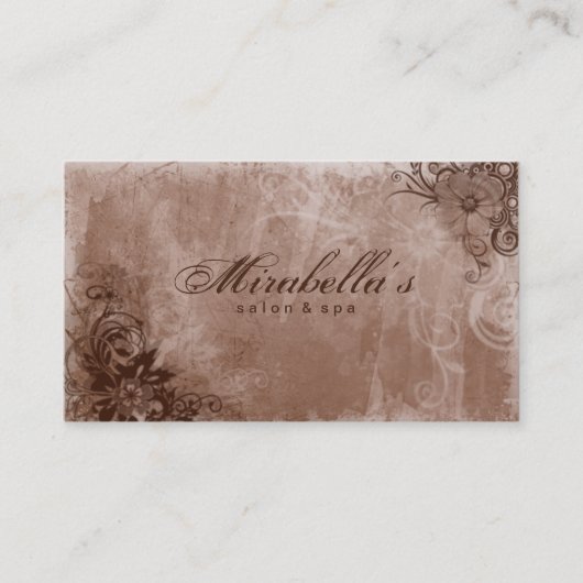 Floral Salon Spa Business Card Grunge Brown Beige Visitenkarte (Vorderseite)