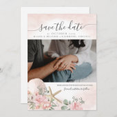 Floral Sands Beach Foto Save the Date Einladung (Vorne/Hinten)