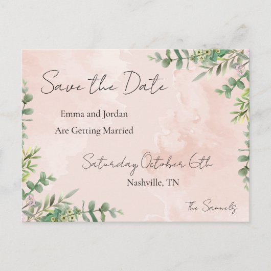 Floral Save The Date Card Ankündigungspostkarte (Vorderseite)