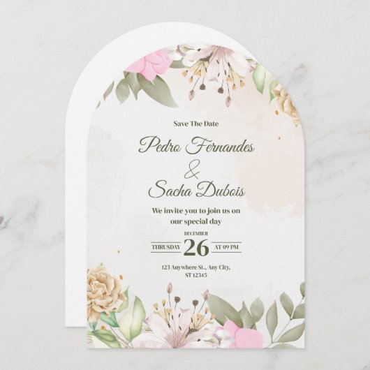 Floral Save The Date Invitation | Elegant Wedding Einladung (Vorne/Hinten)