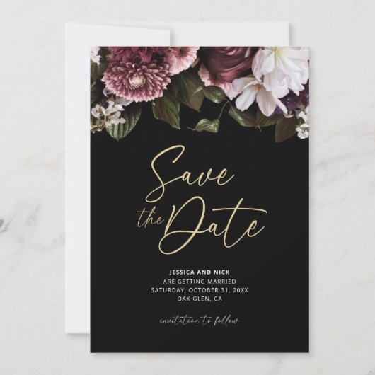 Floral Save the Date, Moody Save the Date Einladung (Vorderseite)