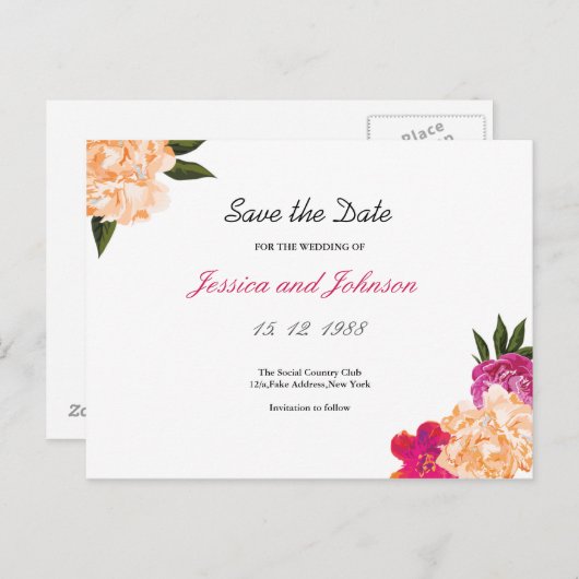 Floral Save the Date PostCard Ankündigungspostkarte (Vorne/Hinten)