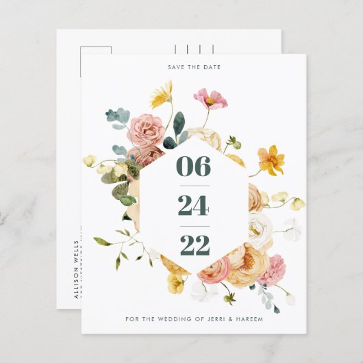 Floral Save the Date Postkarte | Sutton (Vorne/Hinten)