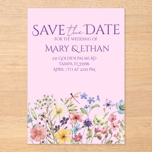 Floral Save the Date Wedding Invitation Acryleinladungen (Vorderseite)