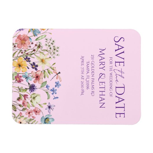 Floral Save the Date Wedding Invitation Magnet (Horizontal)