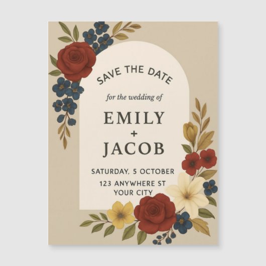 Floral Save the Date Wedding Invitation Magneteinladung (Vorderseite)
