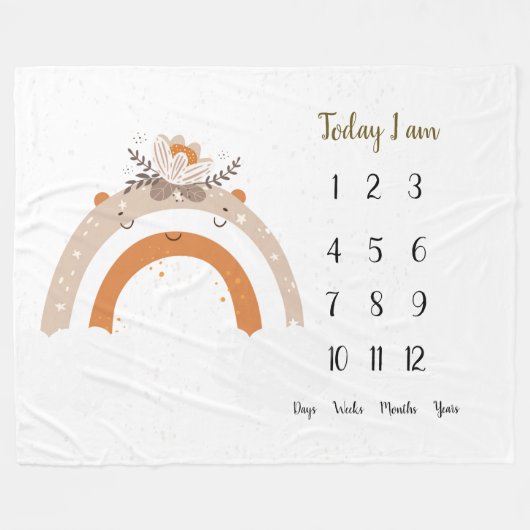 Floral scandi Rainbow Baby 1. Jahr Milestone Fleecedecke (Vorderseite (Horizontal))