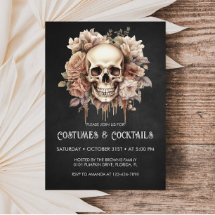 Floral-Schädel-Halloween-Cocktails- und Kostüm-Par Einladung