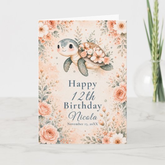Floral Schildkröten-Geburtstag Karte (Vorderseite)