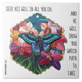 Floral / Schmetterling, w Vers von Proverben 3:6 Fliese