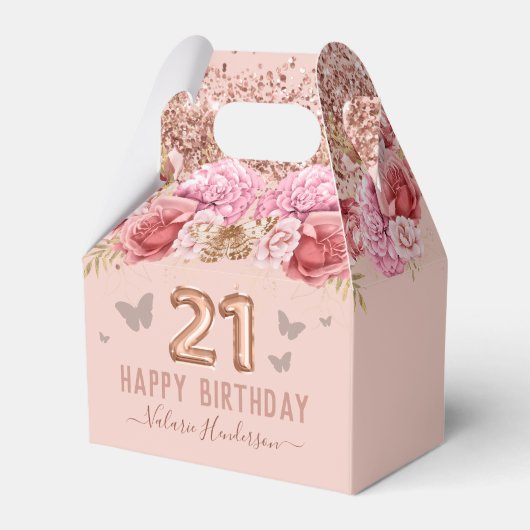 Floral Schmetterlinge Pink Happy 21. Geburtstag Geschenkschachtel (Vorderseite)