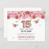 Floral Schmetterlinge Pink Quinceañera Save the Da (Vorne/Hinten)