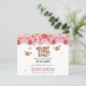 Floral Schmetterlinge Pink Quinceañera Save the Da (Stehend Vorderseite)